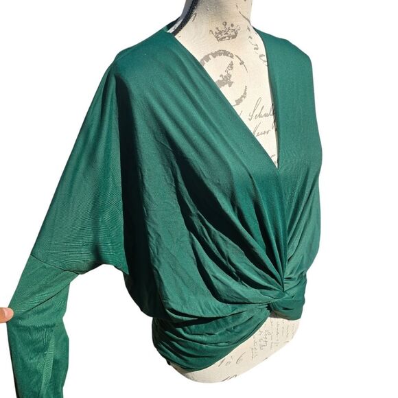 Susana Monaco -1717 NWT Long Sleeve Twist Dolman Top in Sycamore Dark Green M - Picture 5 of 11